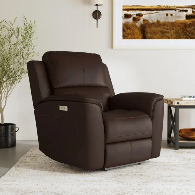 Flexsteel | Henry Burnt Umber Leather Power Recliner with Power Headrest & Lumbar